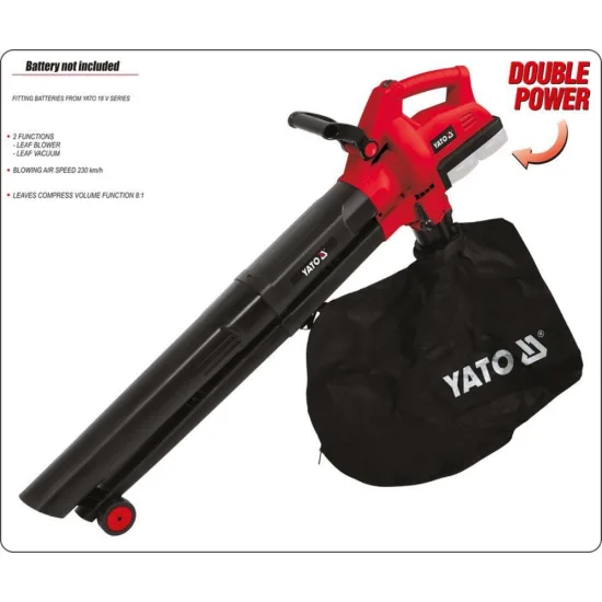 Акумулаторен листосъбирач YATO 2 × 18 V с торба 45 L без батерии