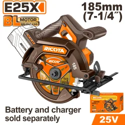Акумулаторен безчетков ръчен циркуляр RICOTA 25 V 185 mm без батерия