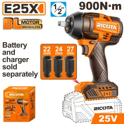 Акумулаторен ударен безчетков гайковерт RICOTA 1/2 инча 25 V 900 Nm без батерия