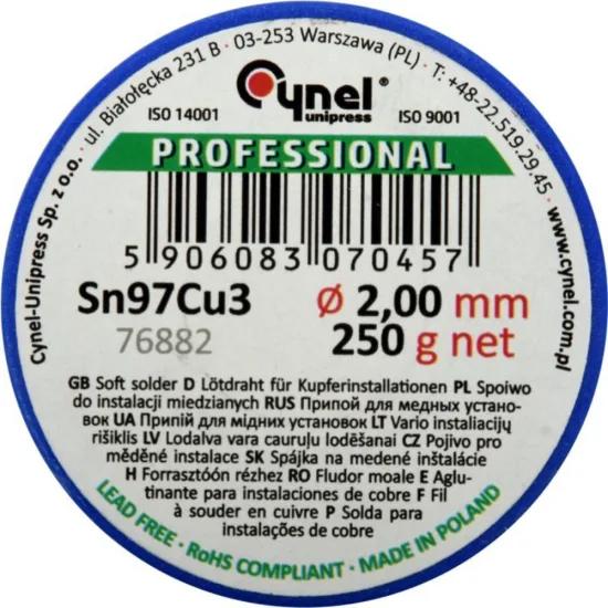 Припой мек калаено-меден SN97CU3 CYNEL 250 g Ø 2.0 mm