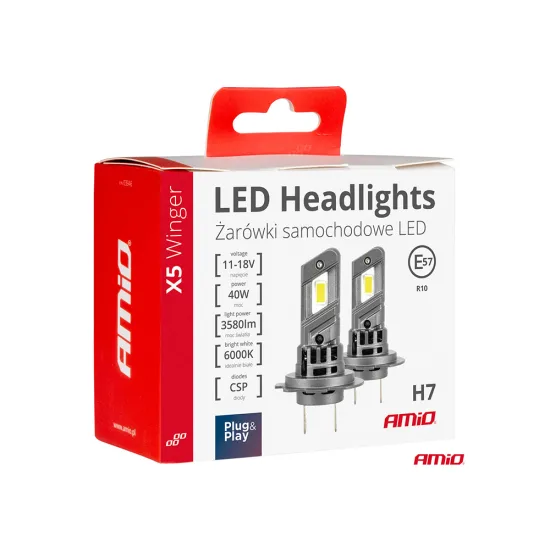 LED крушки AMiO X5 Winger H7 6000K 40W 11-18V CANBUS