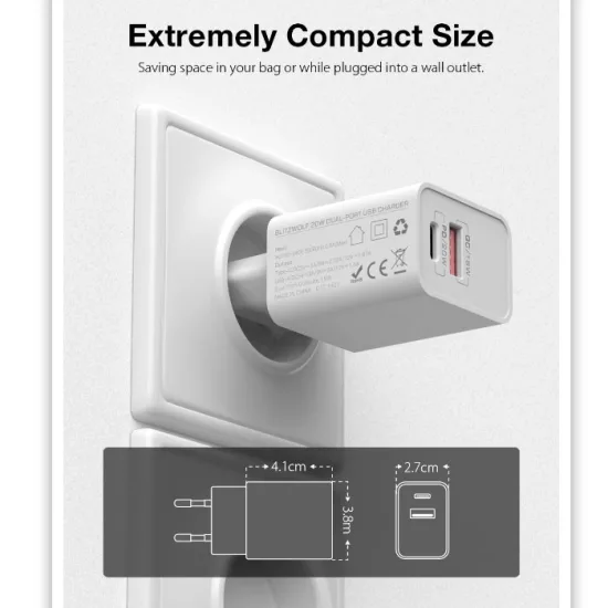 Мрежов адаптер за зареждане 20W с USB-A и USB-C
