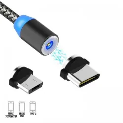 Магнитен кабел за зареждане 3 в 1 с Micro USB USB-C и Lightning