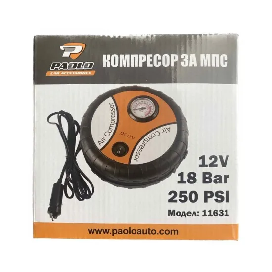 Компресор за гуми 12V с манометър и накрайници