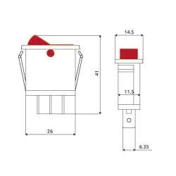 Тънък двупозиционен превключвател 12V 16A 41.5x11.5 mm