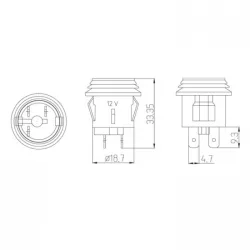 Тесен двупозиционен превключвател 12V 33.35x18.7 mm