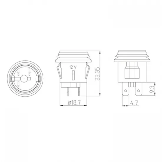 Тесен двупозиционен превключвател 12V 33.35x18.7 mm