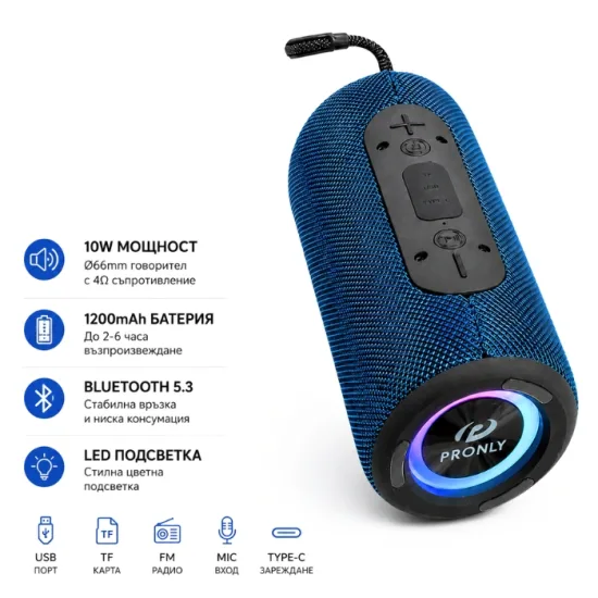 Преносима Bluetooth колонка 10W с TWS FM USB TF и микрофон