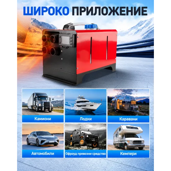 Дизелова печка 8KW 12V/24V с дистанционно и LCD дисплей – отоплител за кола, бус, камион, кемпер, гараж, офис и помещение