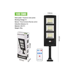 Соларна LED лампа с 180 SMD диода, PIR сензор за движение и IP65 защита