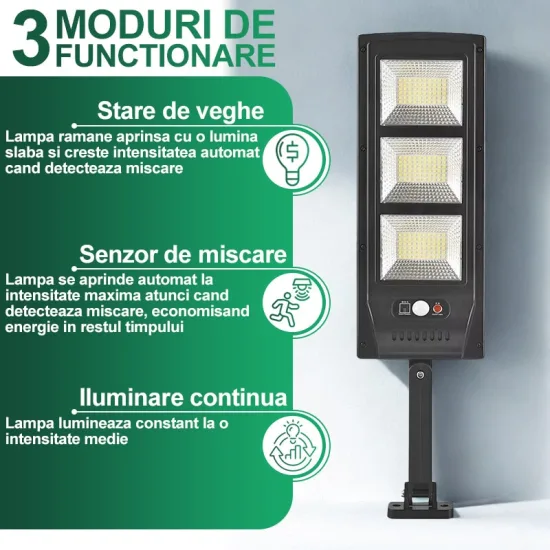 Соларна LED лампа с 180 SMD диода, PIR сензор за движение и IP65 защита