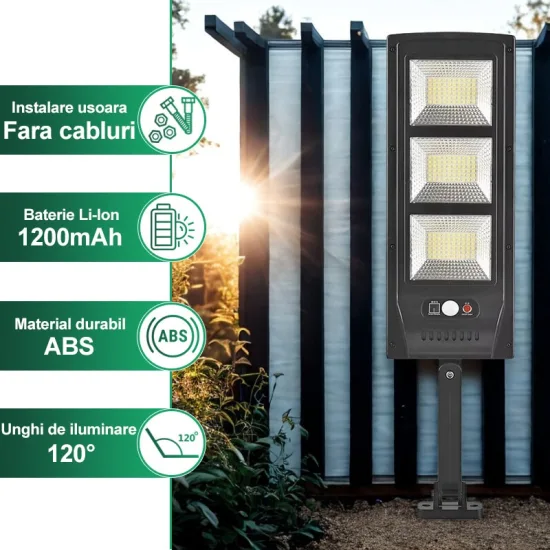 Соларна LED лампа с 180 SMD диода, PIR сензор за движение и IP65 защита